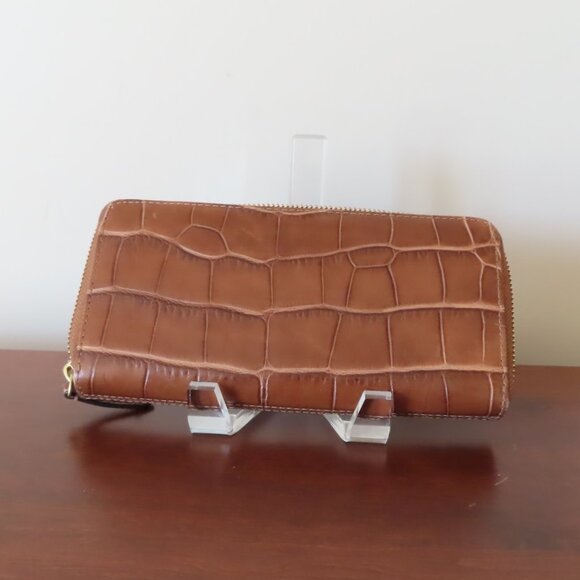 COACH Madison Accordion Zip Wallet Crocodile Embossed Leather Toffee EUC 44412 - Picture 2 of 7